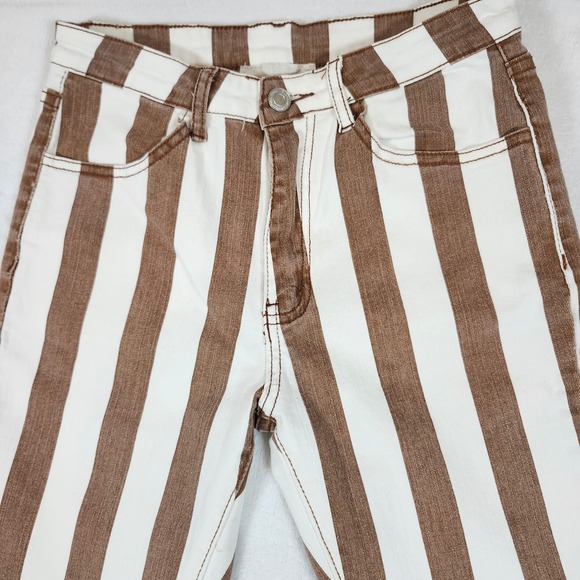 Saints & Hearts Brown White Striped High Rise Bell Bottom Flare Jeans 27 x 32 - Picture 4 of 11